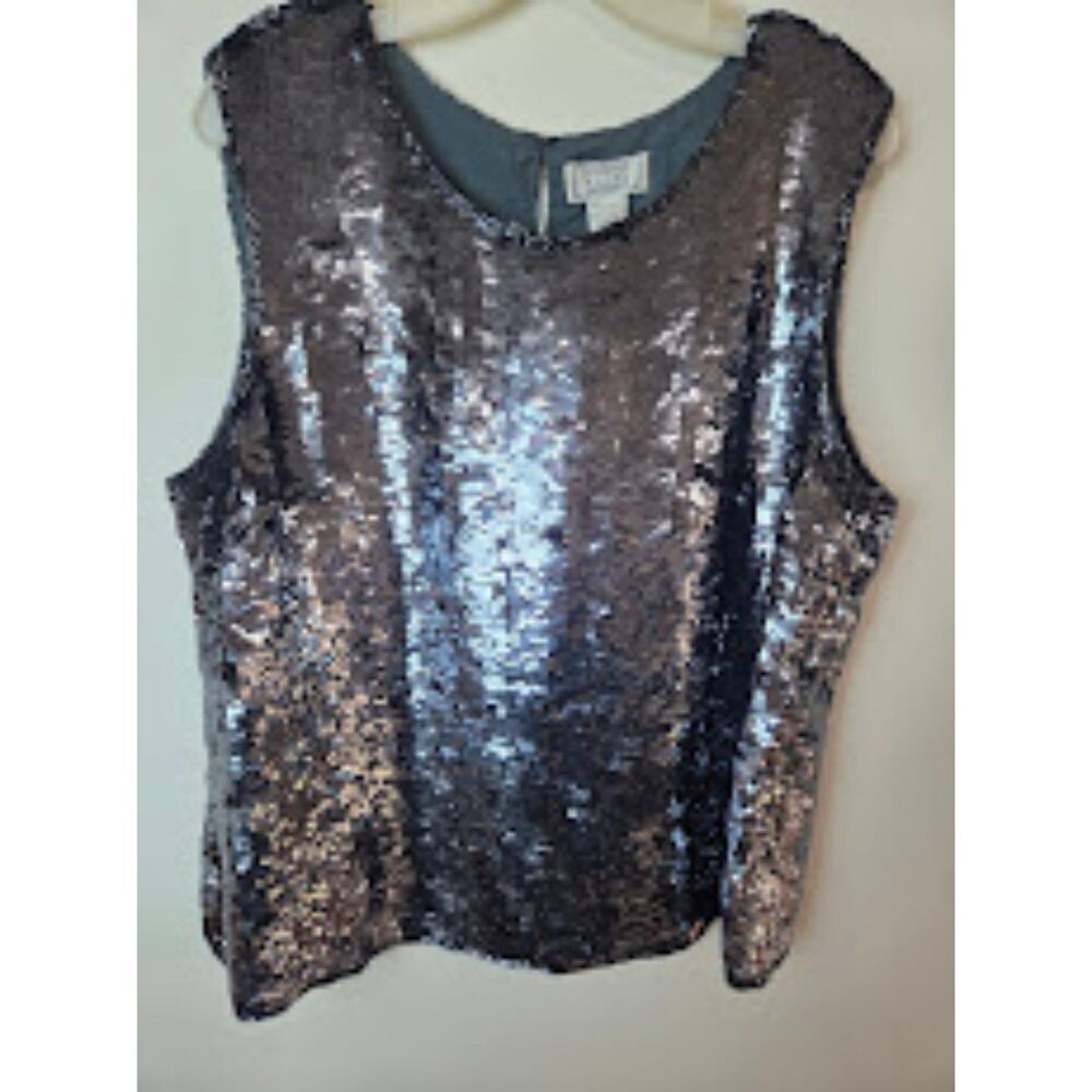 NWT Jennifer Moore Woman Black w/Silver Sequins 100% Silk Blouse size 2X